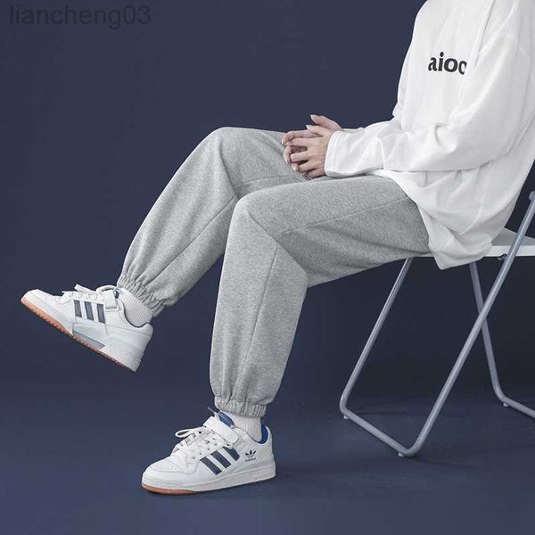 Мужские брюки корейский стиль модные спортивные штаны Новые осенние светло-серые мешковатые брюки с широкими ногами. Случайные брюки для галстуков. Мужчина W0414