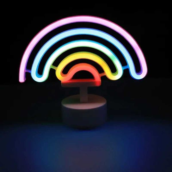 Luci notturne Decorazioni al neon Luce arcobaleno LED Lampade da notte al neon Lampada da scrivania a forma di fenicottero Nuvola Luna Decorazione della camera da letto USB Piccola luce notturna Q231113