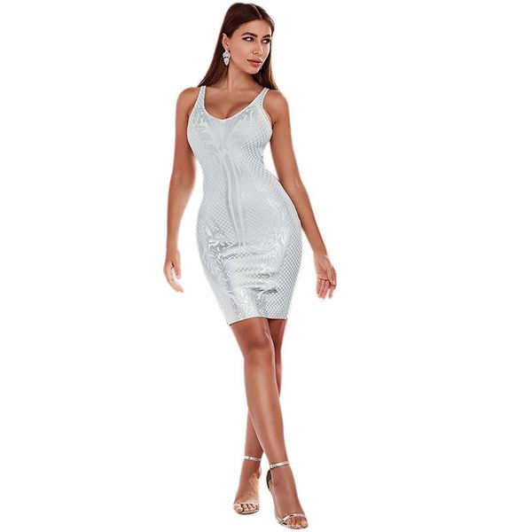 Partykleider Träger Silber Einfaches ärmelloses Heimkehrkleid Frauen Eleganter Reißverschluss mit V-Ausschnitt 2023 Design Mode Formales Abendkleid