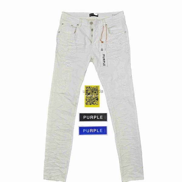 Jeans masculinos marca roxa baixa ascensão magro homens jean branco acolchoado destruir bolso vintage estiramento algodão j231111 0c7z