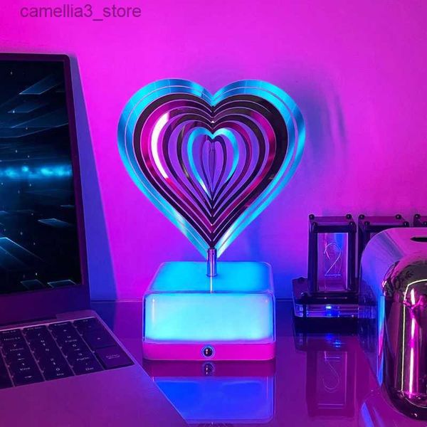 Luzes da noite Polychrome LED Night Light Rotating Atmosphere Lamp Casal Quarto Decorativo Amigo das Crianças Surpresa Presente de Aniversário Lembrança Q231114