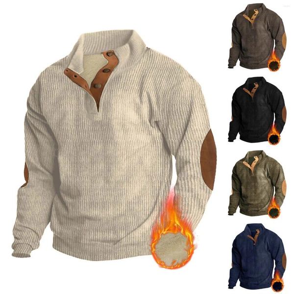 Erkek Hoodies Güzel Gömlekler Düz Sweatshirt Kış Kurtarıcı Yastıklı Düğme Sweatshirt Sıcak Kuff Patch Erkekler fermuarlı ön