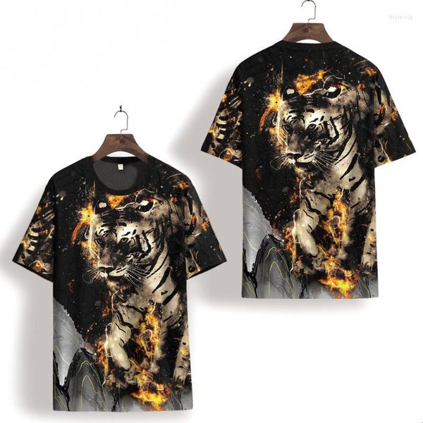 T-shirt da uomo Creative 3D Tiger Stampa digitale Icy Cool T-shirt a maniche corte Top Camicia elastica setosa cava di qualità estiva Uomo oversize