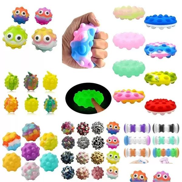 Toy de descompressão UPS 3D Push Bubble Ball Fidget Toys Silicone Antistress Sensory Squeeze Squishy Ansiety Relief for Kids Adults gif dhzj3