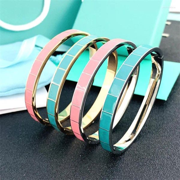 Bangle Mulheres Menina Titanium Aço Xadrez Esmalte Elegante Pulseira Inoxidável Jóias Para Senhora Presente