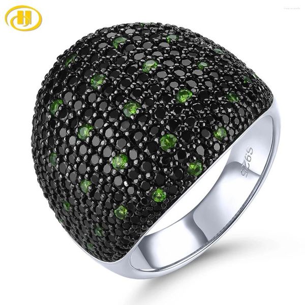 Anelli a grappolo Spinello nero naturale Diopside Argento massiccio 3.6 S Genuina pietra preziosa Design unisex Stile classico Regali per feste di compleanno