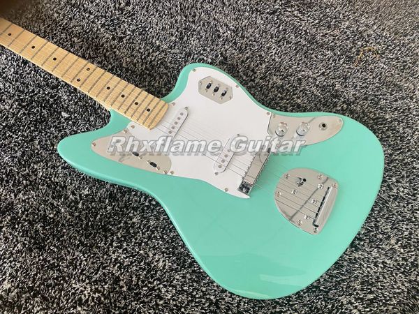 Custom Shop Jazzmaster Deluxe Light Greem Jaguar Guitare électrique Micros à simple bobinage Pickguard blanc Touche en érable, incrustation de points, pont trémolo