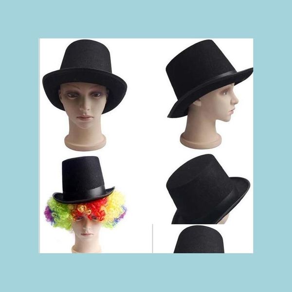 Cappelli da festa Cappello a cilindro in feltro di raso nero Mago Gentiluomo Adt 20S Costume Tuxedo Berretto vittoriano Halloween Natale Fancy Dress Drop Del Dhwyz