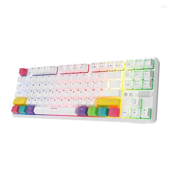 Partyzubehör Ajazz K870T Bluetooth Wireless Keyboard 87 Tasten Schwarz Blau Rot Braun Schalter RGB Hintergrundbeleuchtung Für Laptop Weiße Farbe