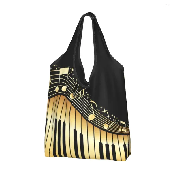 Sacos de compras Bling Music Note Piano Mulheres Casual Bolsa de Ombro Grande Capacidade Tote Armazenamento Portátil Bolsas Dobráveis