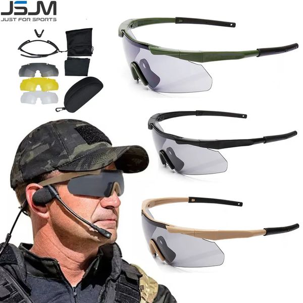 Occhiali da esterno JSJM Occhiali tattici militari CS Airsoft Occhiali da tiro antivento HD 3 lenti Motocross Moto Alpinismo Sicuro 231114