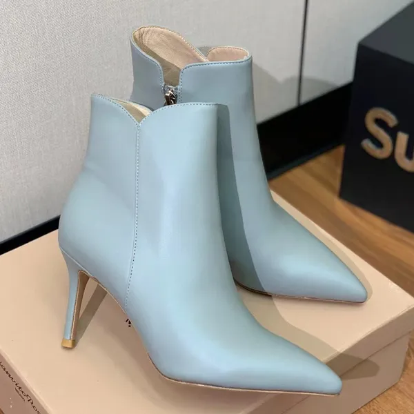 Hochwertige Gianvito Rossi Damen-Stiefel mit hohem Absatz, spitze Mode, lässiger seitlicher Reißverschluss, Stiefeletten aus echtem Leder, klassische Luxus-Designer-Stiefel