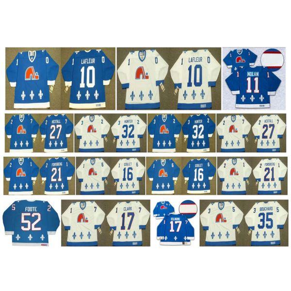 SJ Vintage Quebec Nordiques Jersey 10 Guy Lafleur 32 Dale Hunter 27 Ron Hextall 16 Goulet 52 Foote 17 Wendel Clark 35 Dan Bouchard Retro Hockey