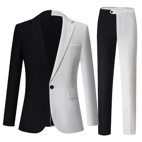 Abiti da uomo Blazer Moda Uomo elegante Business Nero Bianco Abito a contrasto di colore / Uomo Slim Stage Party 2 pezzi Blazer Giacca Pantaloni Set 231114