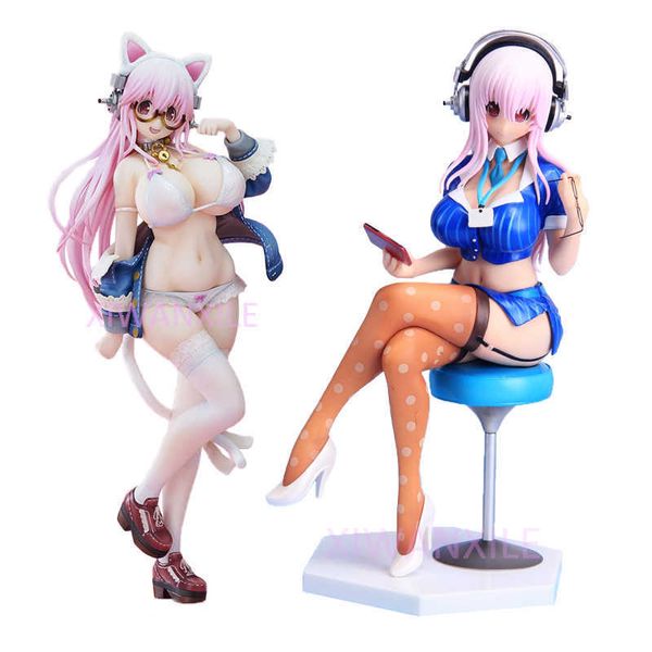 Экшн -игрушки фигуры 20см Super Sonico Anime фигура Super Sonico Office Lady Figure Action Notroplus Super Sonico White Cat Pigturine Toys Toys AA230413