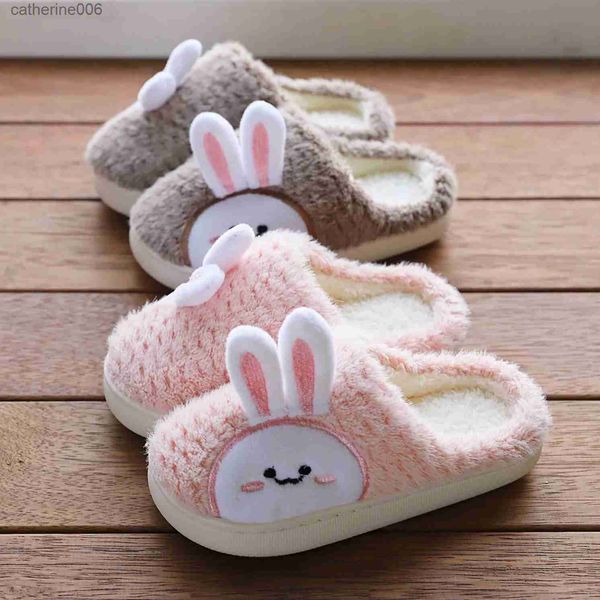 Slipper Neue Hausschuhe für Zuhause für Kinder Jungen Mädchen Herbst Winter Home Furry Cute Flip Flops Kaninchen Indoor Holzboden warme Baumwolle ShL231114