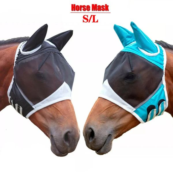 Equipamento de cuidado de cavalo Máscaras multicoloridas anti flyworms respirável malha elástica anti mosquito máscara protetora equitação equestre 231114