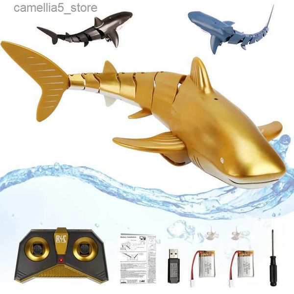 Animais elétricos / RC Engraçado RC Squirt Shark Toy Controle Remoto Animais Robôs Banheira Piscina Brinquedos Elétricos para Crianças Meninos Crianças Cool Stuff Submarino Q231114