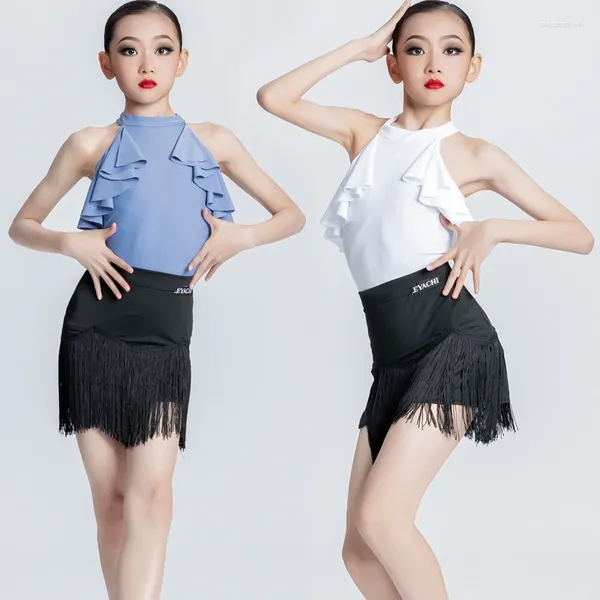 Abbigliamento da palco per ragazze, costume da spettacolo di danza professionale, abito latino senza schienale, per bambini, vestito da pratica per sala da ballo di tango