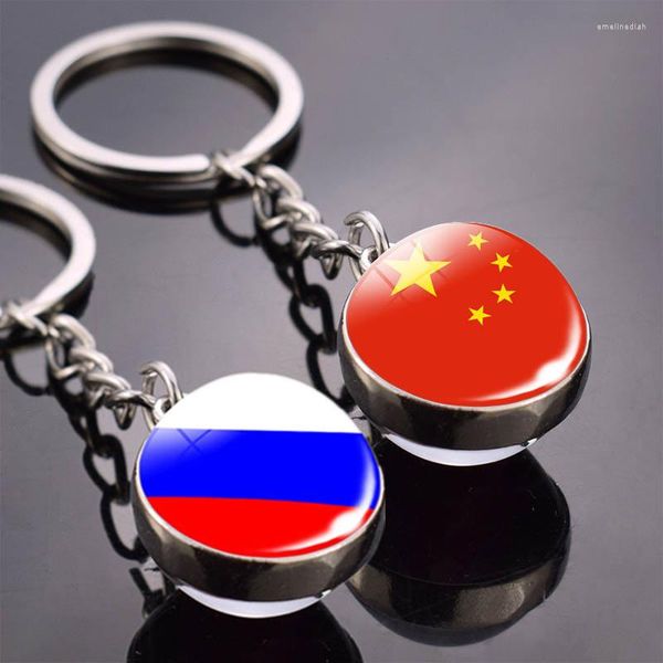 Schlüsselanhänger Länderflagge Schlüsselanhänger China Russland Indien Afghanistan Ägypten Singapur Nepal National Double Side Glass Ball Schlüsselanhänger