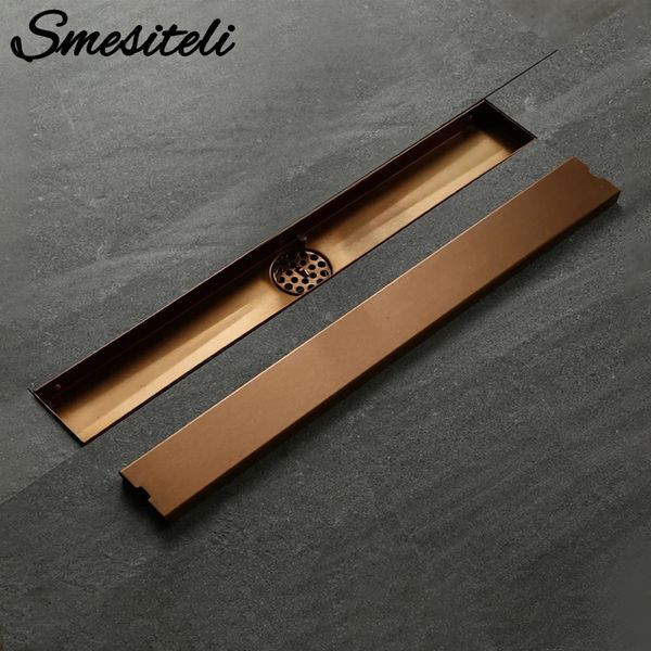 Abflüsse Smesiteli Edelstahl Badezimmer Roségold 800/900/1000 mm Rechteckiger linearer Flieseneinsatz Anti-Geruchsboden 230414