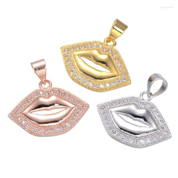 Colares pendentes incrustados de cobre zircão sexy lábios charme colar cz sem cadeia