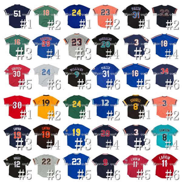 SL Vintage Throwback Mesh Baseball Jersey Bo Джексон Тони Гвинн Тим Рейнс Даррил Клубберри Дикстра Оззи Смит Практика ватина Мэтт Уильямс