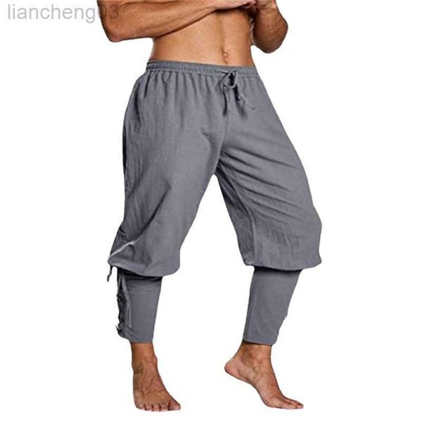 Мужские брюки кружевные повязки хлопчатобумажные брюки мужчины средневековые викинги пират Come Larp Loak Capris Backer