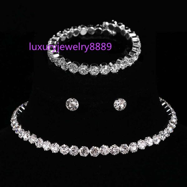 Popolare gioielli da sposa con diamanti pieni di diamanti, bracciale, orecchini, collana, set di collane per donna