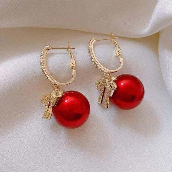 Orecchini a bottone moda cristallo nodo fiocco per le donne perla fiori di ciliegio strass orecchino rosso ragazze festa regali di gioielli di Natale