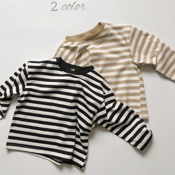 T-shirt Primavera Abbigliamento per bambini Giappone Stile coreano Autunno Neonate Ragazzi Casual T-shirt a maniche lunghe in cotone a righe Bambini Pullover Top 230414