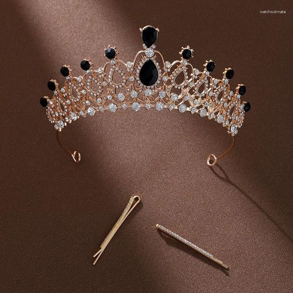 Fermagli per capelli Una misteriosa tiara barocca di colore nero piena di qualità attraente progettata per feste da ballo per donne (con due clip)