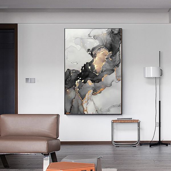 Pôster de tela de mármore preto dourado Modern Wall Art Painting Posters nórdicos e impressões imagens de parede para decoração da sala de estar