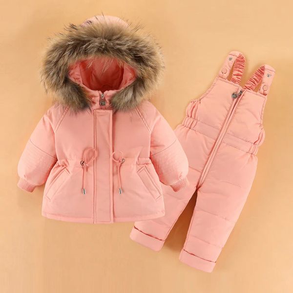 Пуховое пальто, зимний комбинезон для детей, комплект одежды, пуховик-30 градусов, комбинезон для маленьких мальчиков, парка с натуральным мехом для девочек, толстый теплый зимний комбинезон для малышей