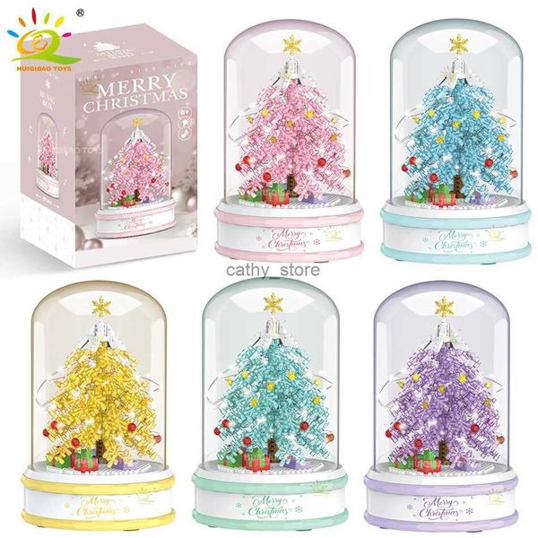 Giocattoli per veicoli HUIQIBAO Idee Albero di Natale Carillon Micro Building Blocks Rosa Viola Blu Pino Mini mattoni Regali di Natale Giocattolo per bambiniL231114