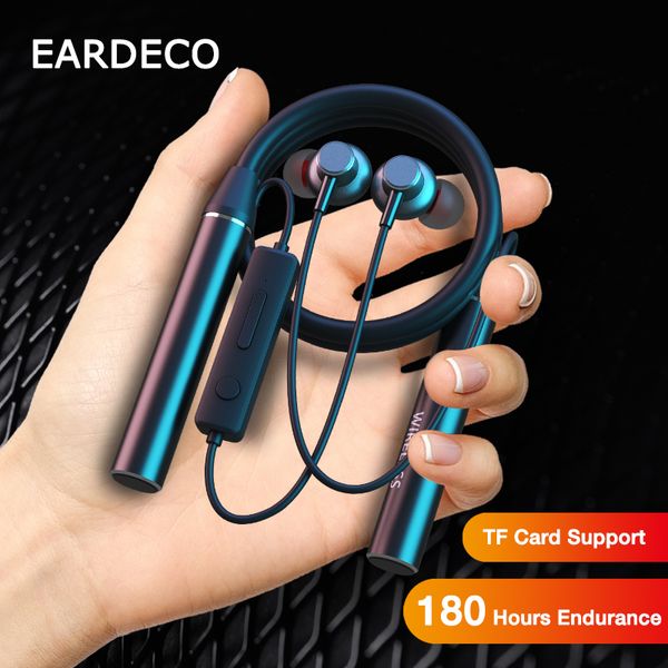 Cep Telefonu Kulaklıklar Eardeco 180 Saat Dayanıklılık Bluetooth Kulaklık Bas Kablosuz Kulaklıklar Mikro Stereo Boyun Bandı Kulaklıkları Spor Kulaklık TF Kart 230414