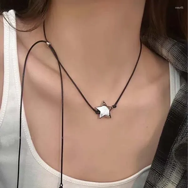 Anhänger Halsketten Y2K Stil Pentagramm Halskette Für Frauen Süße Unregelmäßige Stern Schwarz Seil Spitze Choker Einfache Accessoires Modeschmuck