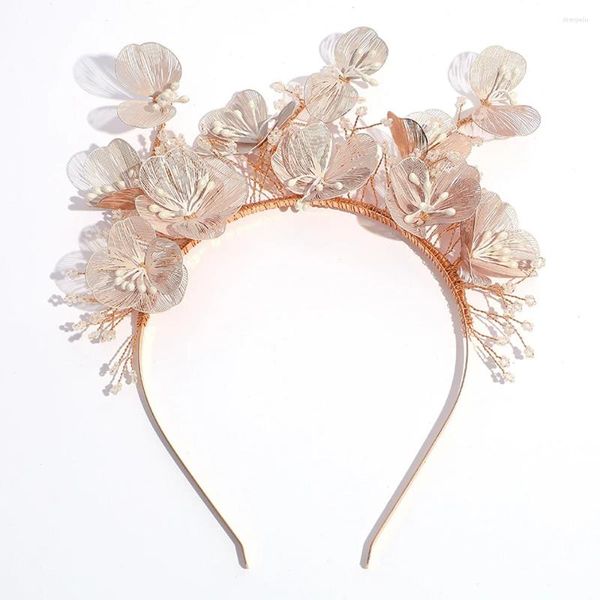 Fermagli per capelli Moda Fiore cavo Perla Fascia Sposa Accessori per diserbo Fascia per capelli Fatti a mano Petalo Banchetto Gioielli per ornamenti per feste