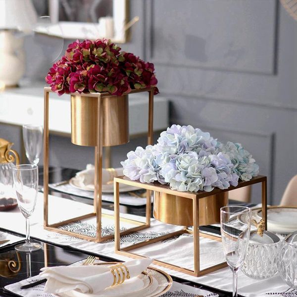 Vasen Luxtry Home Decor Accessoires Gold Metall Tischplatte Pflanzen Bonsai Blumen Tablett Hochzeit Kunst Vasengestell Getrocknete Töpfe