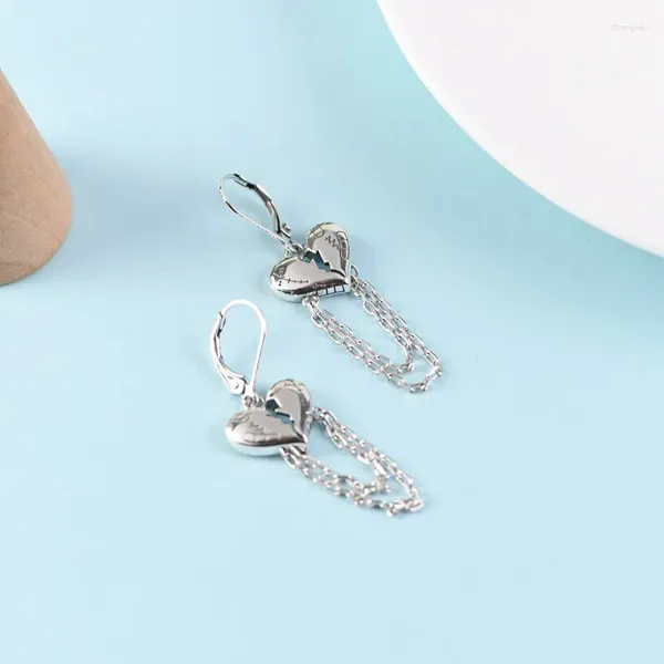 Orecchini pendenti in argento sterling 925 da donna a forma di cuore con nappa di media lunghezza e catena tailandese vintage