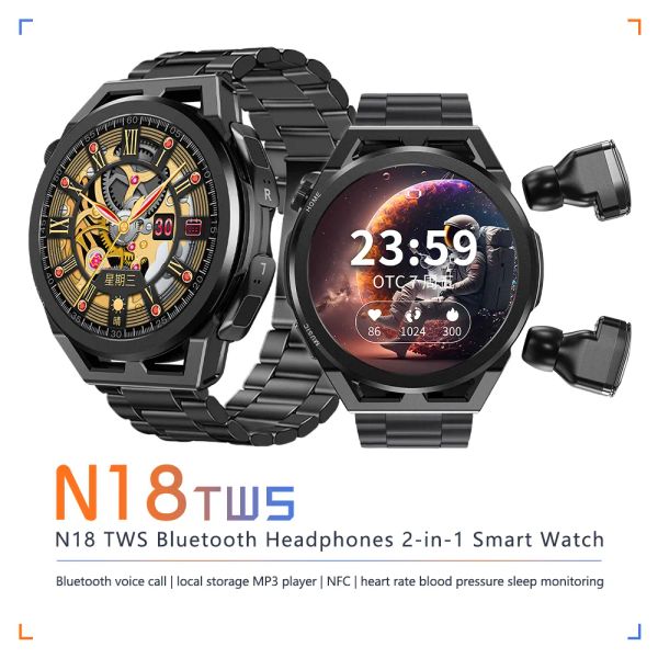 4GB android iOS kulaklıklar ile akıllı saat Reloj Inteligente NFC Bluetooth Sport Yerel Mp3 Akıllı Kalp Hızı Kan Basıncı Monitör Fitness Bileklik Bantları