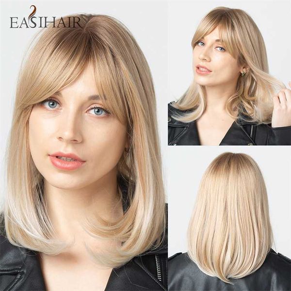 Parrucche sintetiche Easihair Parrucche bionde Ombre Capelli sintetici per donna Bob naturale con frangia Parrucca cosplay resistente al calore Cute Futura 230227