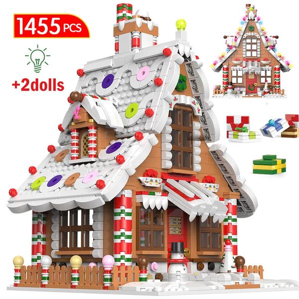 Bloklar 1455pcs City Christmas House Zencefil kurabında arkadaşlar Müzik Kutusu Kalesi Noel Baba Ağaç Tuğla Toys Çocuklar Hediyeleri 231114