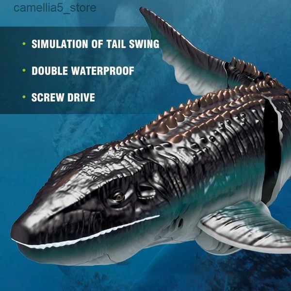 Elektrische/RC Tiere Simulation Rc Dinosaurier für Pools Kinder Spielzeug Drahtlose Elektrische Boot 2,4 G Radio Control Tier Mosasaurus boot Spielzeug Childern Geschenk Q231114