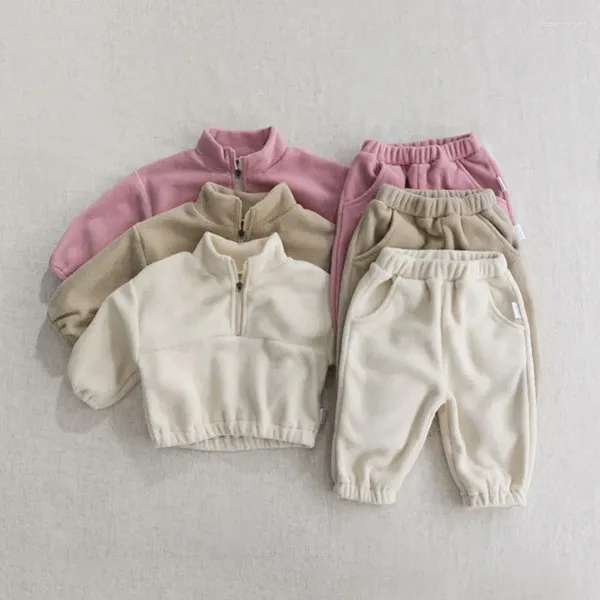 Conjuntos de roupas de inverno roupas de bebê meninas meninos casacos calças 2pcs ternos esportivos cor sólida engrossar lã quente criança casual agasalho