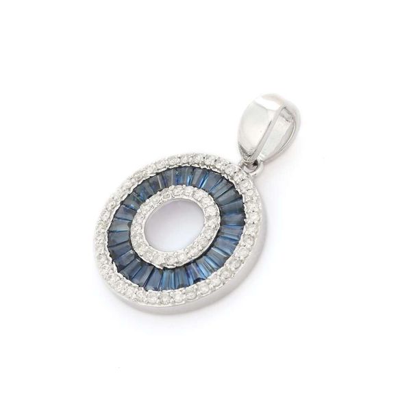 Feito à mão natural azul safira e diamante pedra preciosa 14k ouro branco charme pingente moda jóias para mulheres homens