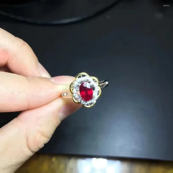 Cluster-Ringe, modischer natürlicher Rubin-Edelstein-Ring, rote Farbe, zertifiziertes 925er-Sterlingsilber, Liebesgeschenk, Geburtsstein-Geschenk