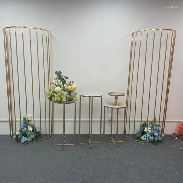 Decorazione per feste 2m Luxury Shiny Shince Gold Schermo a pianta in ferro battuto Floro Flower Arch Props Geometric Shelf Shelf Stage Frame