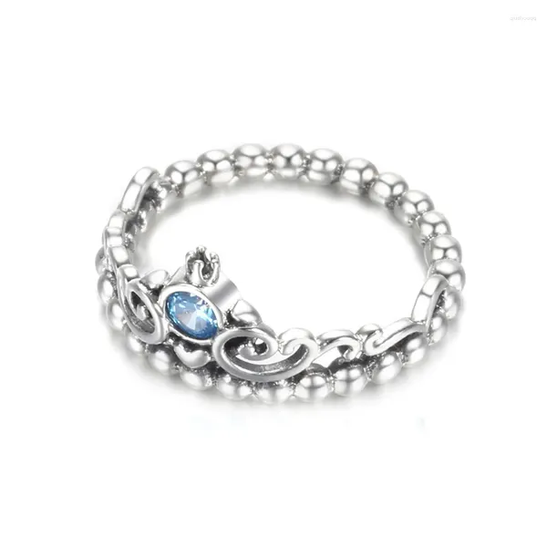 Anelli a grappolo Autentico anello in argento sterling 925 Disn Cenerentola Tiara blu Anello di moda per le donne Regalo Gioielli fai da te