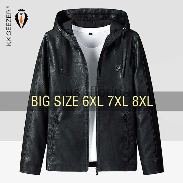 Jaquetas masculinas jaqueta de couro de inverno homens bombardeiro oversize com capuz jaquetas de motocicleta plus size casaco com zíper preto masculino novo aviador trincheira casual j231111